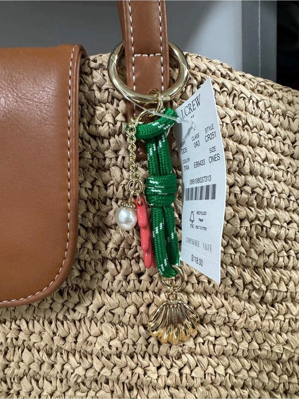 J.Crew NWT Raffia Tote w/ Nautical Shell & Coral Charm 🐚🪸 Coastal Resort Beach B